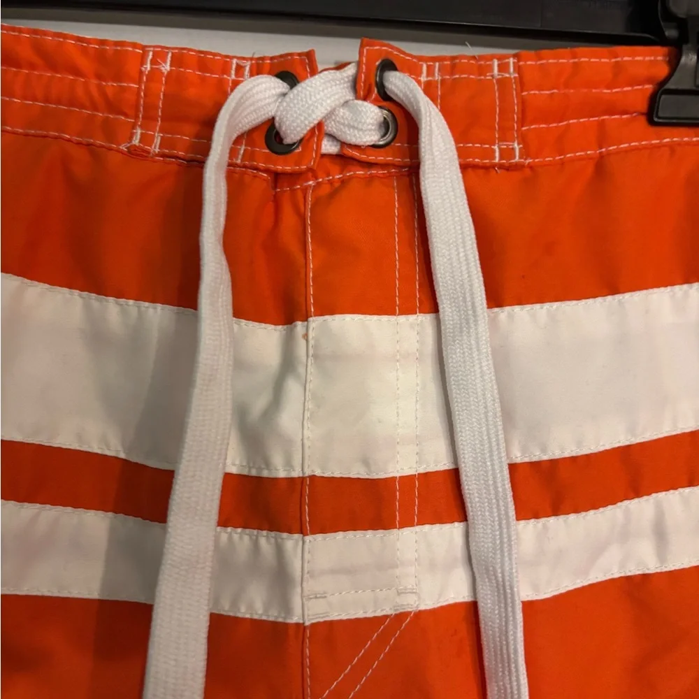 Lanesboro‎ Mens Orange White Elastic Waistband Tie Front Lined Swim Trunk Large